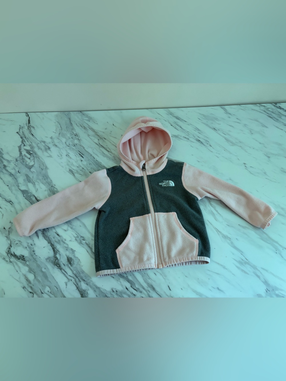 The North Face Pink and Charcoal Hooded Fleece Zip Jacket